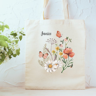 Botanical Wildflower Flower Boho Personalized Tote Bag