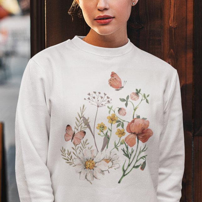 Botanical Wildflower Flower Boho  Sweatshirt (Creator Uploaded)