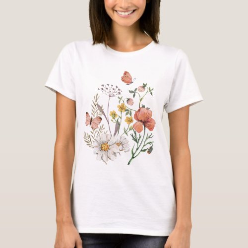 Botanical Wildflower Flower Boho  T_Shirt