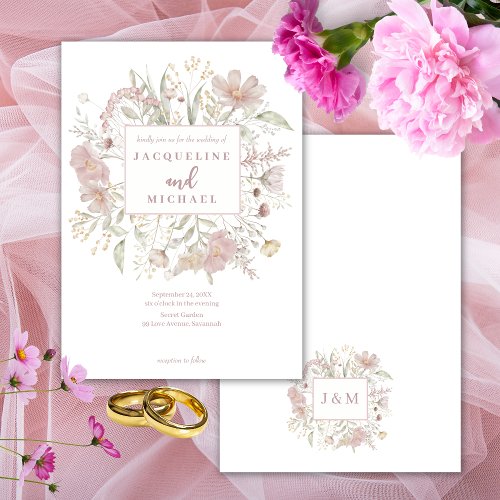 Botanical Wildflower Frame Dusty Rose Wedding  Invitation