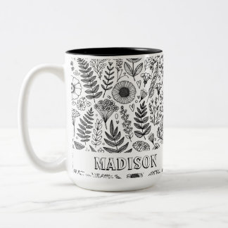 Botanical Wildflower Meadow Personalized Coloring Two-Tone Coffee Mug