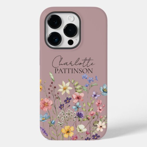  Botanical Wildflower Name Monogram Cappuccino Case_Mate iPhone 14 Pro Case