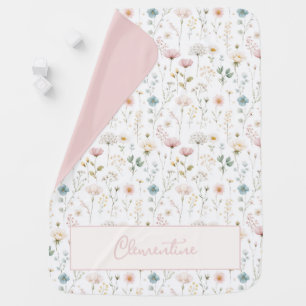 Botanical Wildflower Personalized Dusty Pink Sage Baby Blanket