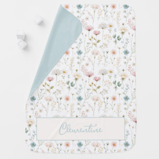 Botanical Wildflower Personalized Light Blue Sage Baby Blanket