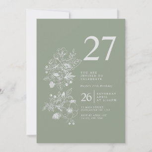 Botanical Wildflower Sage Green 27th Birthday Invitation