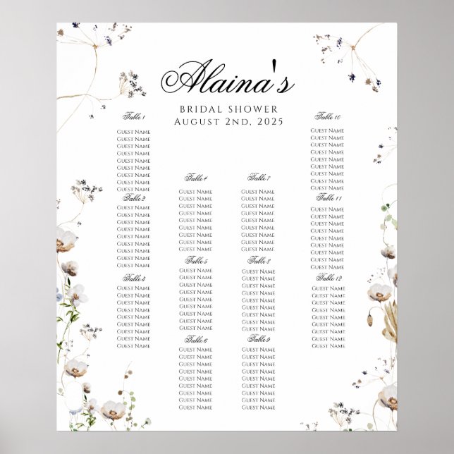 Botanical Wildflower Seating Chart | Bridal Shower (Front)