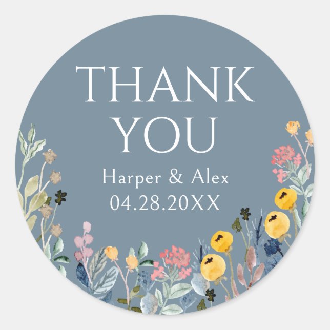Botanical Wildflower Thank You Classic Round Sticker (Front)