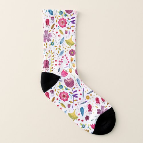 Botanical Wildflower Watercolor Floral Painting Socks