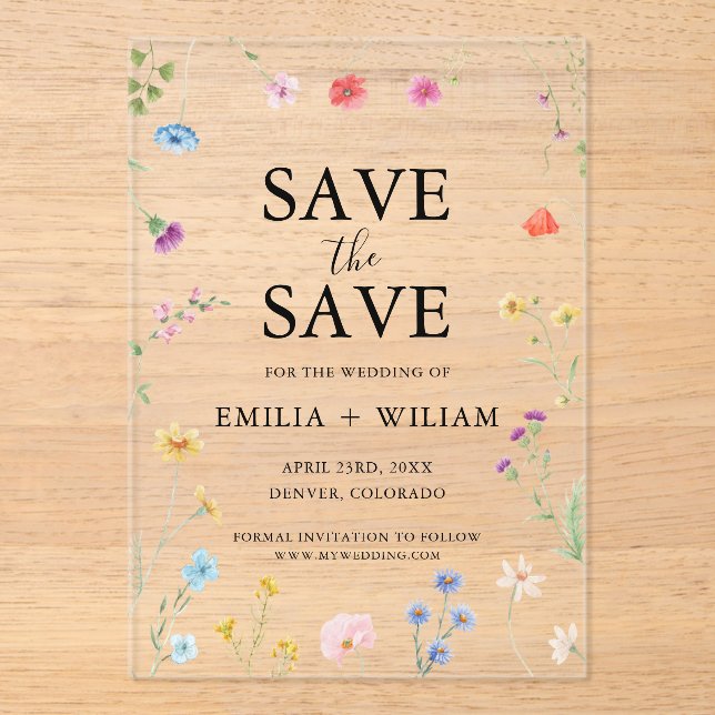 Botanical Wildflower Wedding Save the Date Card (Front)
