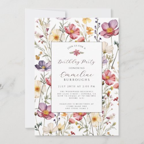 Botanical Wildflowers Birthday Party Invitation