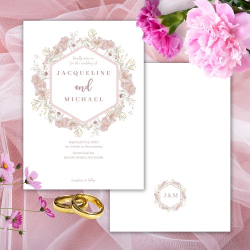 Botanical Wildflowers Blush Dusty Rose Wedding  Invitation