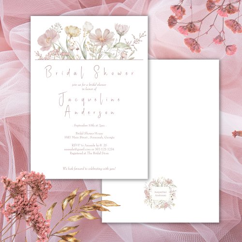 Botanical Wildflowers Dusty Rose Bridal Shower Invitation
