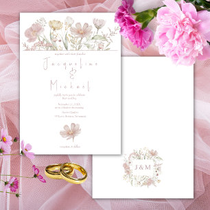 Botanical Wildflowers Dusty Rose Wedding Invitation