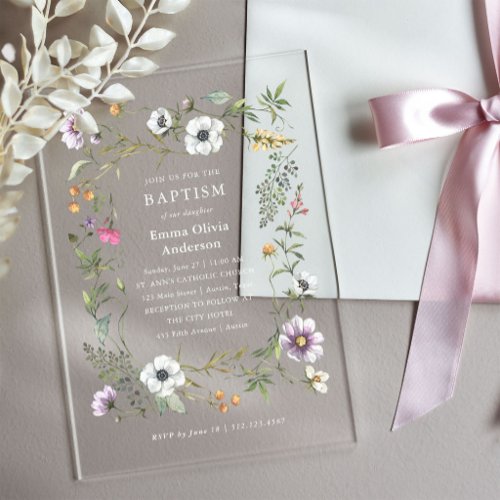 Botanical Wildflowers | Elegant and Pretty Baptism Acrylic Invitations