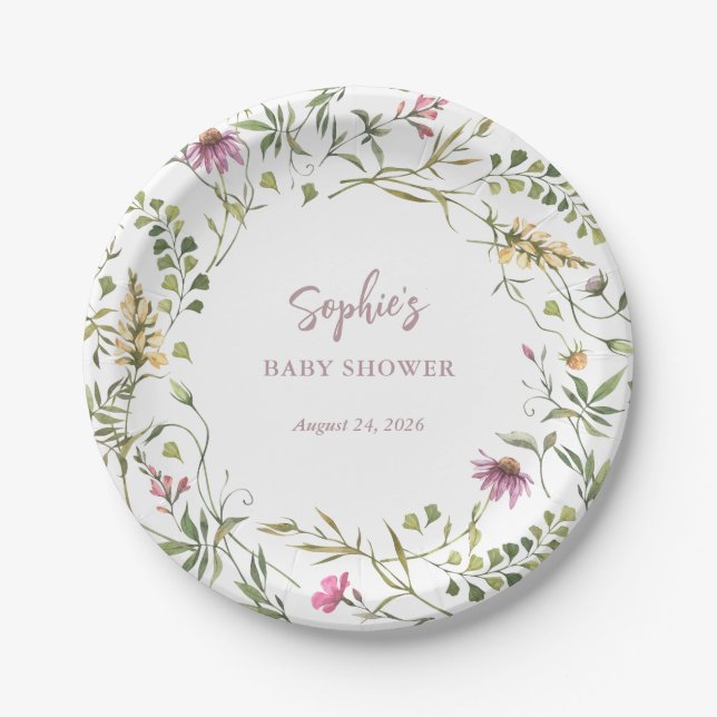 Botanical Wildflowers | Elegant Baby Shower Paper Plates (Front)