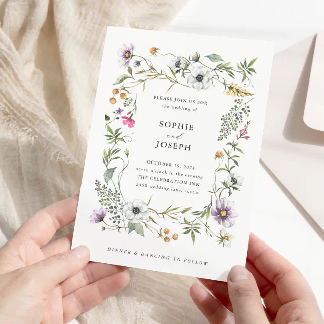 Botanical Wildflowers | Elegant Wedding Invitation | Zazzle