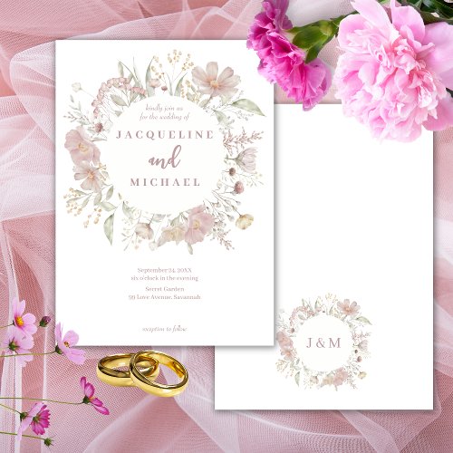 Botanical  Wildflowers Frame Dusty Rose Wedding  Invitation