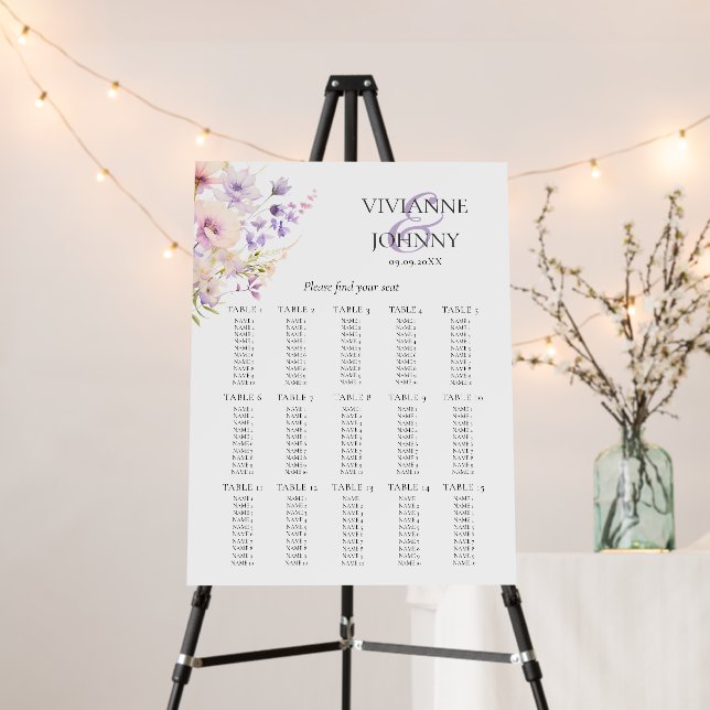 Botanical Wildflowers Lavender Purple Wedding Foam Board (In Situ (Stand))