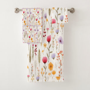 Botanical Wildflowers Meadow Pattern Bath Towel Set