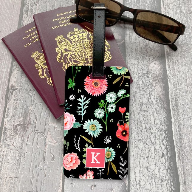Botanical wildflowers monogram luggage tag (Botanical wildflowers monogram luggage tag)