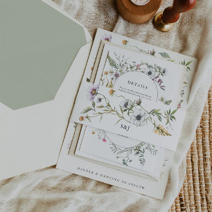 Botanical Wildflowers   Monogram Wedding Invitation Belly Band