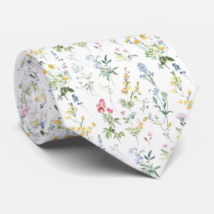 Botanical Wildflowers Pattern Neck Tie