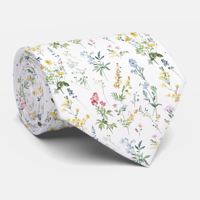 Botanical Wildflowers Pattern Neck Tie (Rolled)