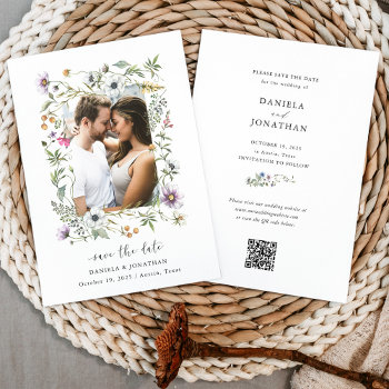Botanical Wildflowers | Photo And Qr Code Save The Date by Customize_My_Wedding at Zazzle