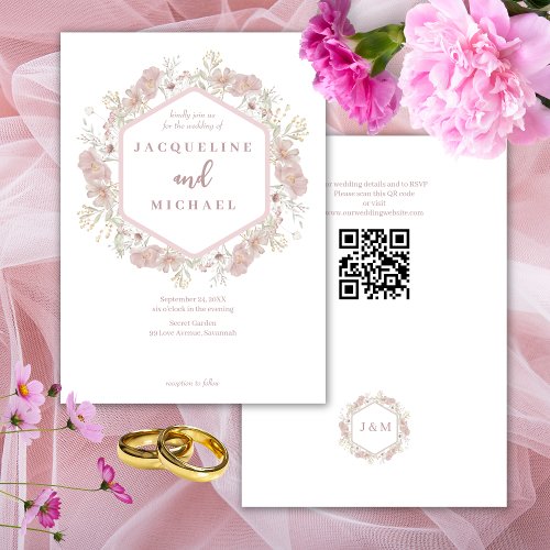 Botanical Wildflowers QR code RSVP Wedding  Invitation