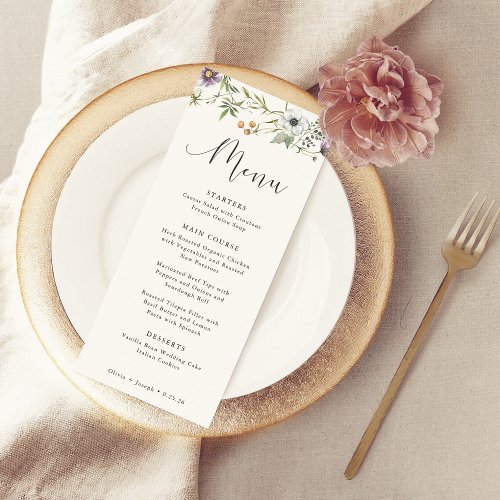 Botanical Wildflowers  Simple Elegant Wedding Menu