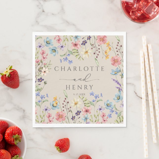Botanical Wildflowers Simple Garden Wedding Napkins (Insitu)
