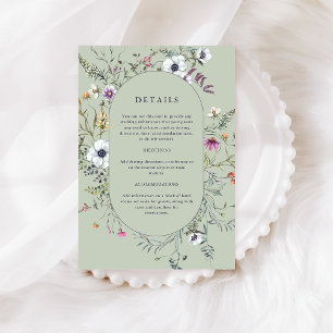 Botanical Wildflowers Soft Green Wedding Details Enclosure Card