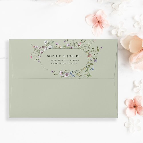 Botanical Wildflowers  Soft Green Wedding Envelope