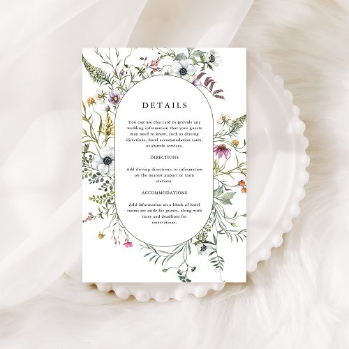 Botanical Wildflowers  Wedding Details Enclosure Card
