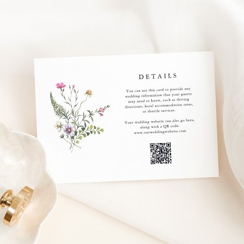 Botanical Wildflowers  Wedding Details QR Code Enclosure Card