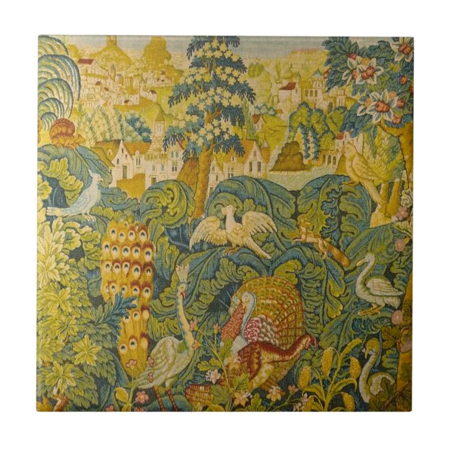 Botanical Wildlife Flock of Birds Ceramic Tile (Front)
