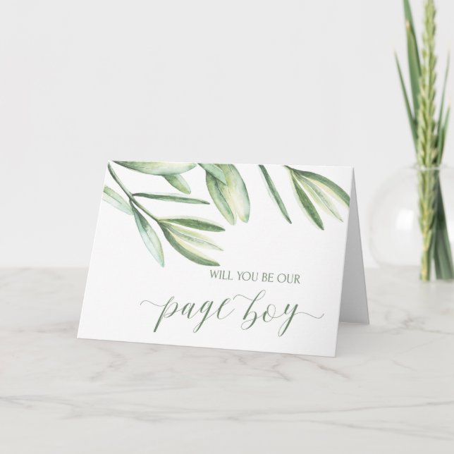 Botanical Will You Be Our Page Boy Wedding Card (Front)