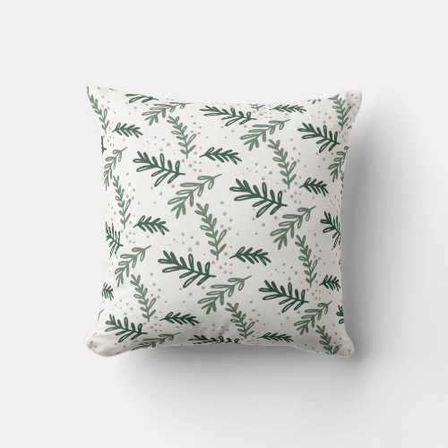 Botanical Winter Pine Sprig Pattern Green Holiday Throw Pillow