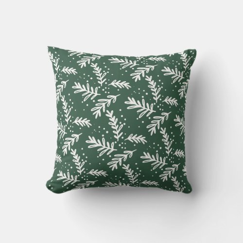 Botanical Winter Pine Sprig Pattern Green Holiday Throw Pillow