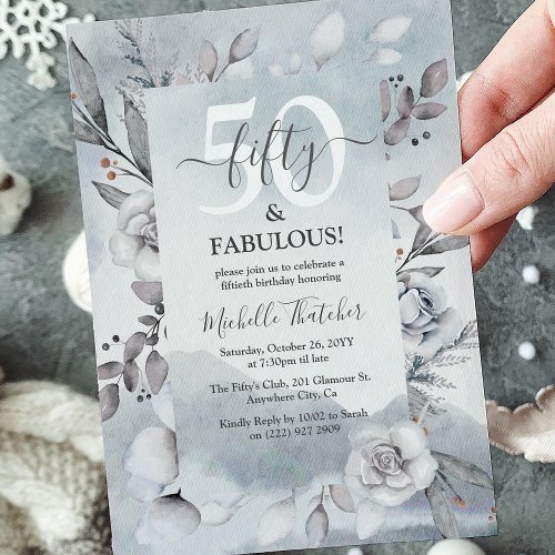 Botanical Winter Watercolor Elegant 50th Birthday Invitation