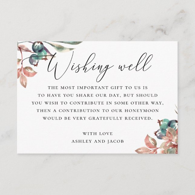 Botanical Wishing Well | Honeymoon Fund Wedding Enclosure Card (Front)