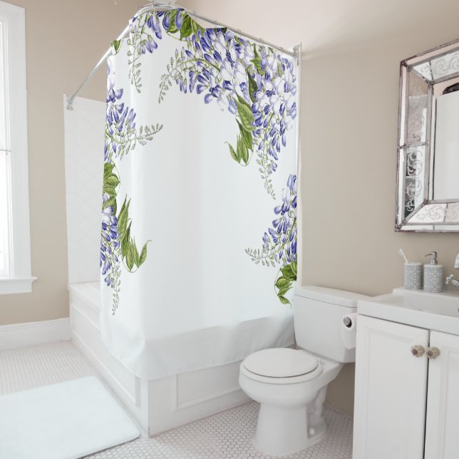 Botanical Wisteria Flowers Floral Shower Curtain (In Situ)