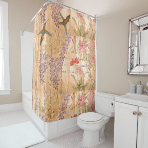 Botanical Wisteria & Rose Flowers Floral Shower Curtain