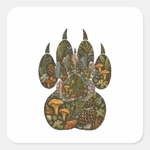 Botanical Wolf Paw Pine Forest Nature Square Stick Sticker