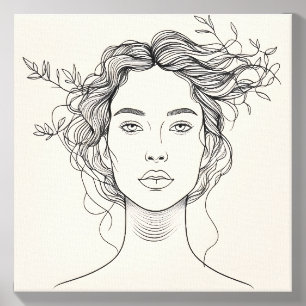 Botanical Woman Portrait Line Art Canvas Wall Ar Canvas Photo Tile