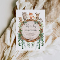 Botanical Woodland Animals Greenery Baby Shower Invitation