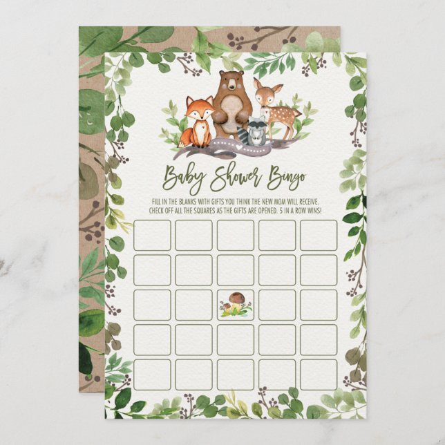 Botanical Woodland Bingo Baby Shower Game Card (Front/Back)