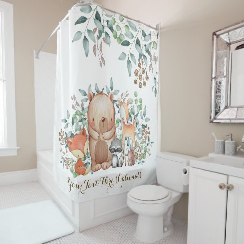 Botanical Woodland  Cute Forest Baby Animals Shower Curtain