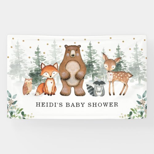 Botanical Woodland Forest Baby Animals Welcome Banner