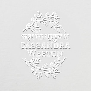 Botanical Wreath Berries Library Book Name Embosser